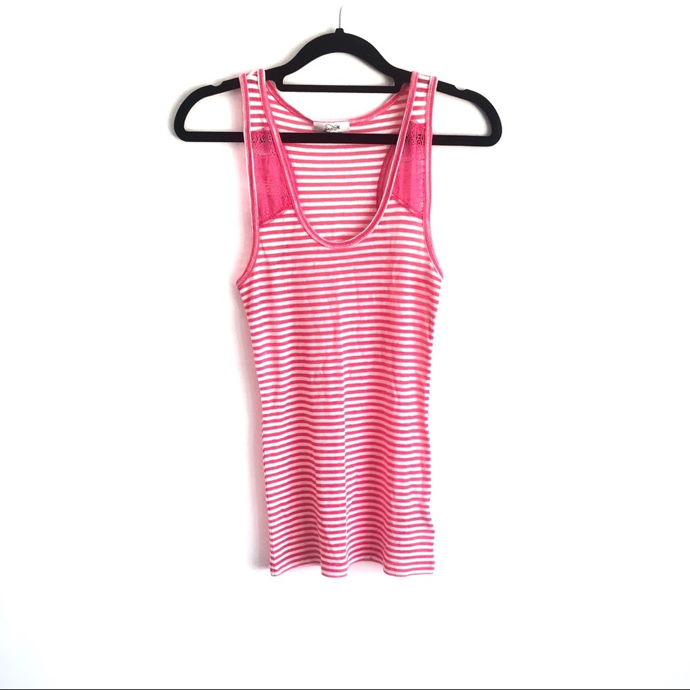 Grane Striped Tank Top Racerback Pink White Lace L